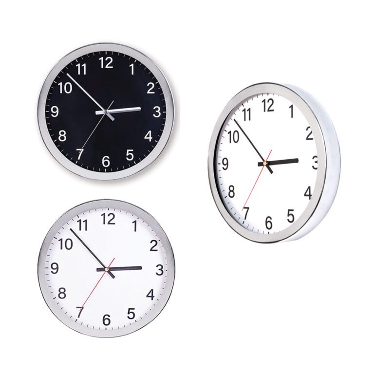 Krom Çerçeveli Duvar Saati - Beyaz