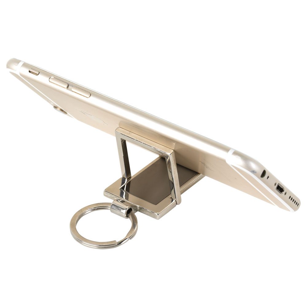 Telefon Standlı Metal Anahtarlık - Gümüş