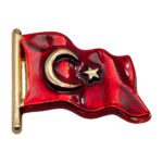 Türk Bayrağı Mineli Yaka Rozeti (İğneli) - Altın