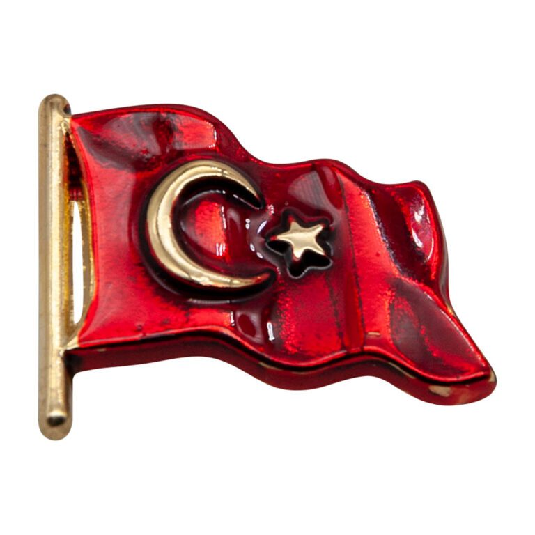 Türk Bayrağı Mineli Yaka Rozeti (İğneli) - Altın