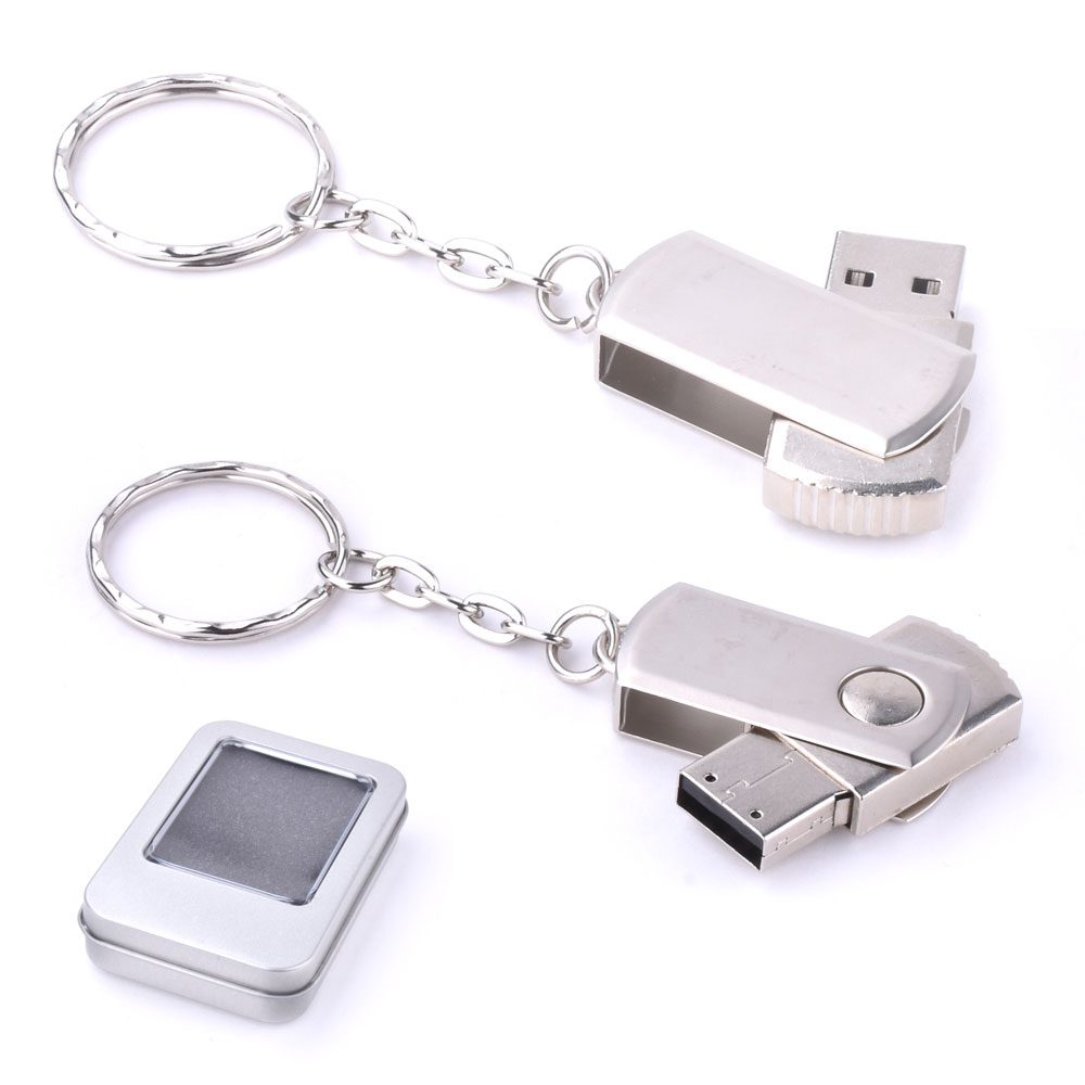 8 GB Döner Kapaklı Metal Anahtarlık USB Bellek - Gümüş / 8 GB