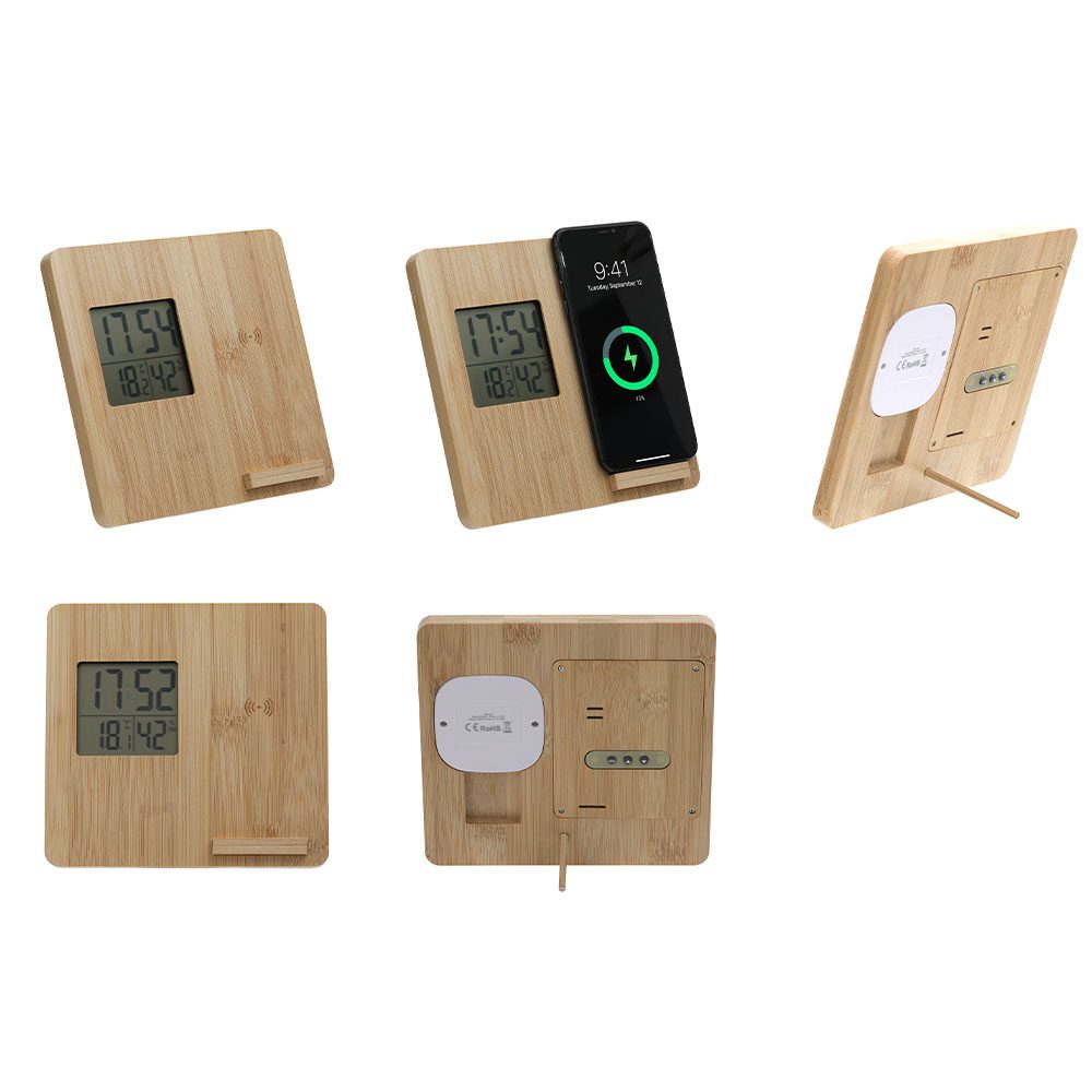 Masaüstü Bambu Saat Wireless Mobil Şarj Cihazı - Bambu