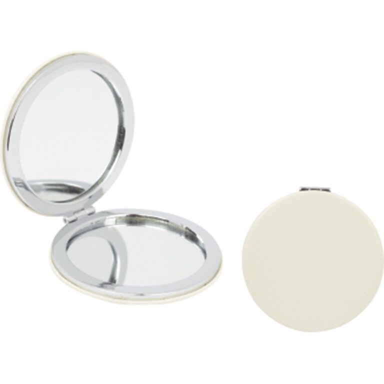 Yuvarlak Suni Deri Cep Aynası - Gümüş